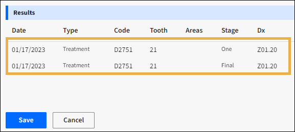 Results section with yellow highlight box around a procedure with multiple stages.